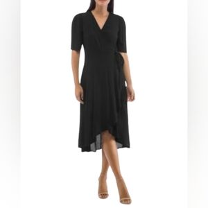 NWT Bobeau Black High Low Wrap Dress Size M Sheer Elbow Sleeves Classy Elegant